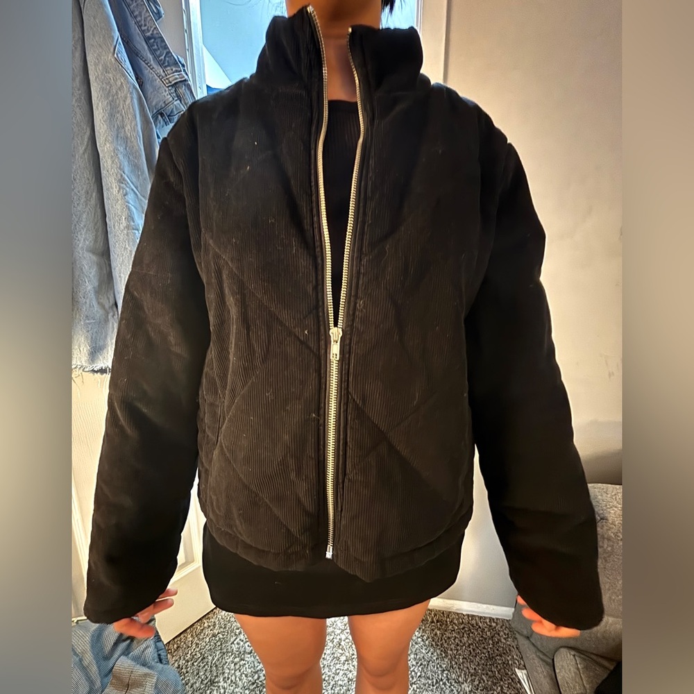 Forever 21 Black Corduroy Zip-Up Bomber Jacket